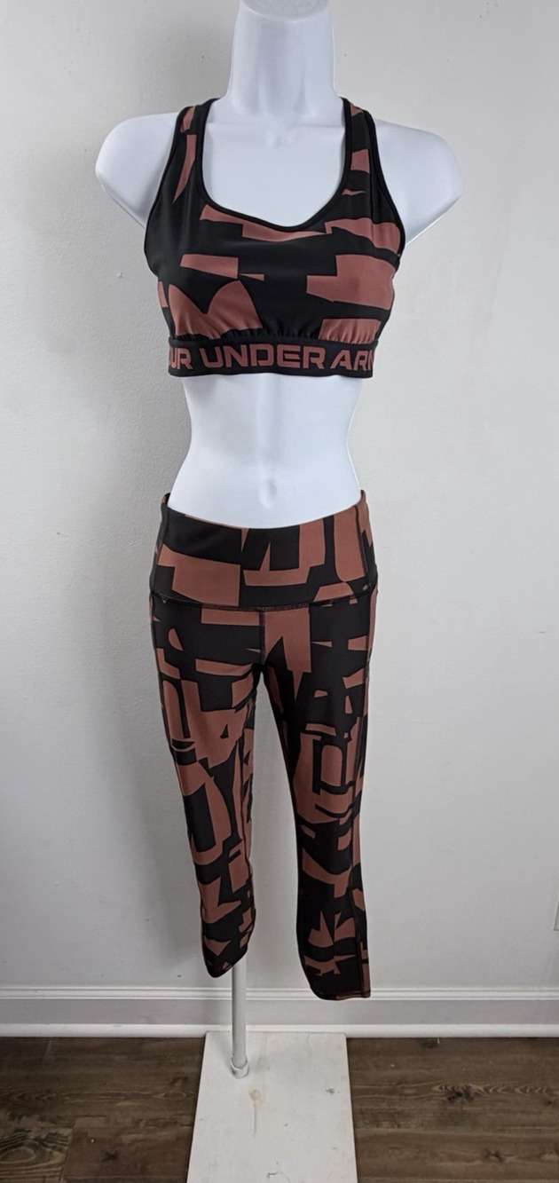 Under Armour Geo Printed Crop Workout Set Leggings Sz Small Bra Sz Med